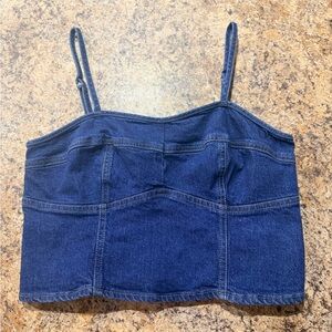 Denim Cropped Cami Top - Dark Blue